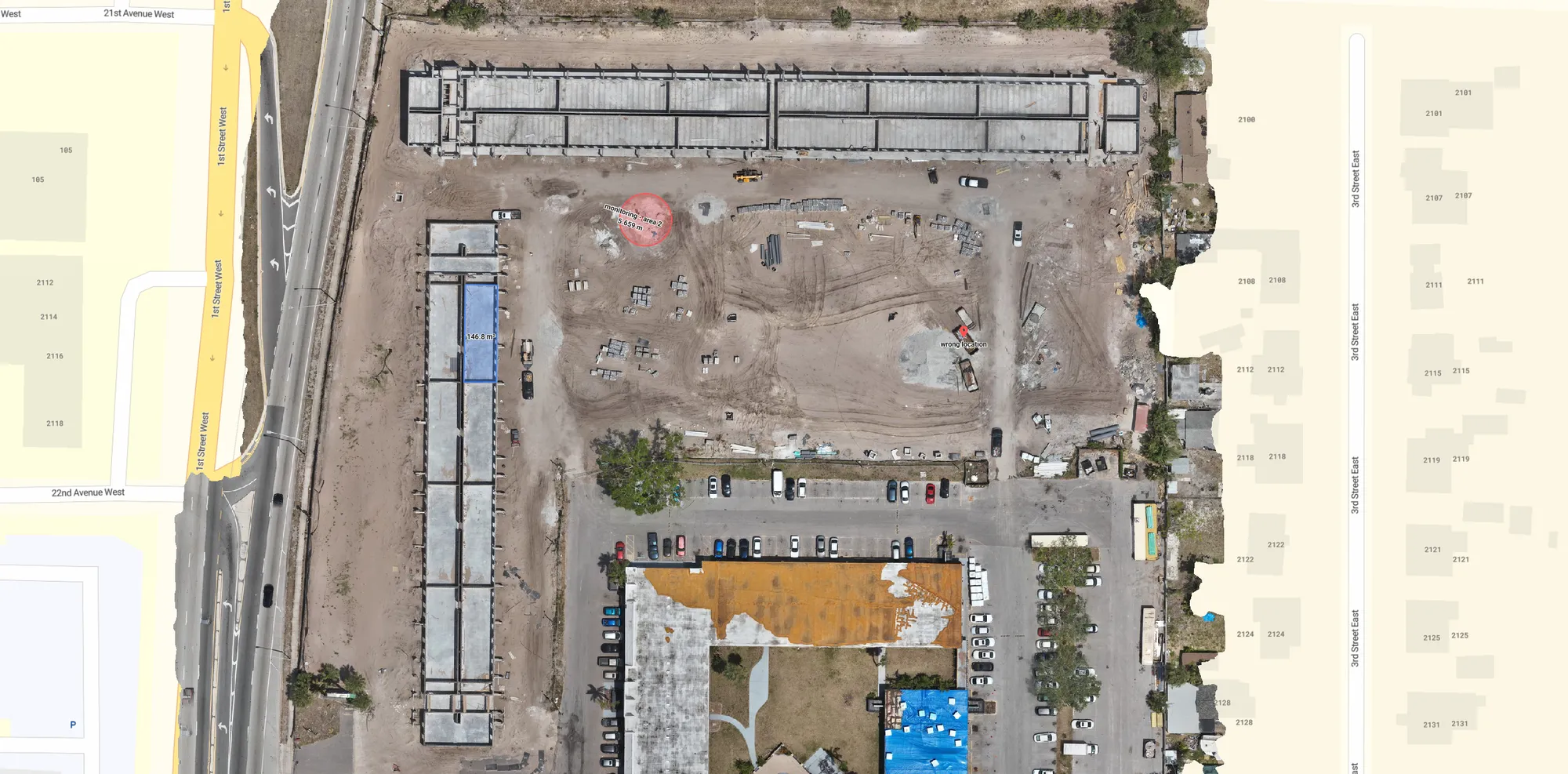 Orthomosaic site map of the Nest Apartments project produced by Aeris Mapping