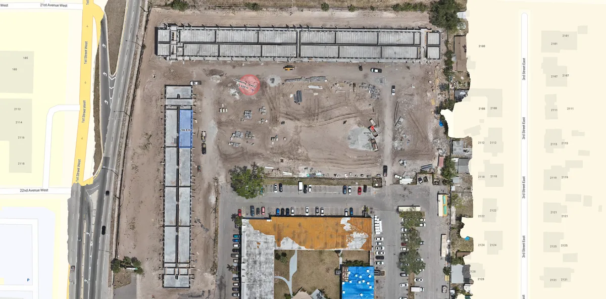 Orthomosaic site map of the Nest Apartments project produced by Aeris Mapping